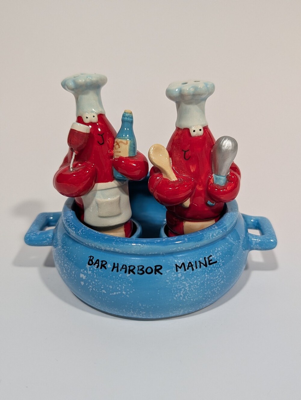 Bar Harbor Maine Lobster Chef Salt and Pepper Shakers - Blue & Red